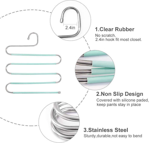 Myfolrena Pants Hangers, Updated S Shaped Hanger Non Slip Clothes Hanger Space Saving for Jeans Trousers Slacks Leggings (Teal-4 Pack)