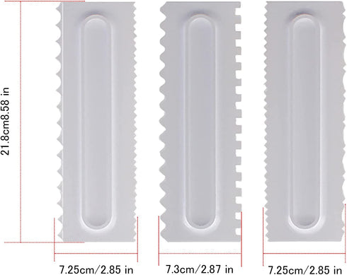 WENMING Cake Scraper Smoother Cake Decorating Comb Set Stainless Steel Cake Icing Smoother Plastic Sawtooth Cake Scraper DIY Decorating Mousse Butter Cream Cake Edge Kitchen Baking Tools(4 Pack)