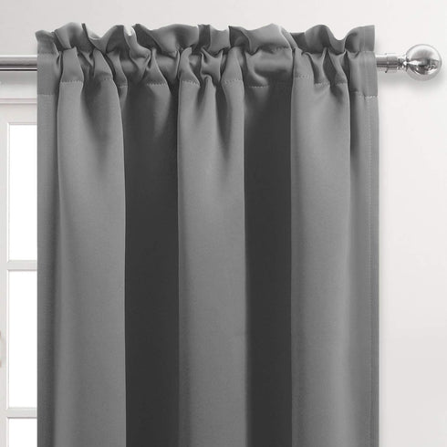 DWCN Blackout Curtains Room Darkening Thermal Insulated Bedroom Curtains Window Treatments , 42 x 45 inches Long, Set of 2 Grey Rod Pocket Drapes