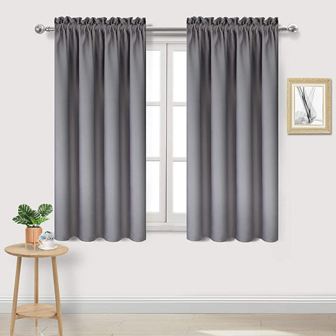 DWCN Blackout Curtains Room Darkening Thermal Insulated Bedroom Curtains Window Treatments , 42 x 45 inches Long, Set of 2 Grey Rod Pocket Drapes