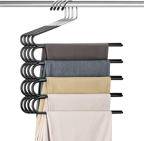 HuaQi Pants Hangers Space Saving Hangers for Closet Organizer Non Slip Closet Storage Organizer for Jeans Towels Scarves (Black, 4)