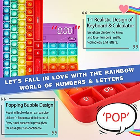 Keyboard Pop It Calculator Small Pop Its Pack, Kids Keyboard Fidget Computer Pop It, Poppet Keyboard Fidget Toy Set ADHD Sensory Fidget Toys Pack for Teens Adult, Stress Relief Fidget Poppers(Rainbow)