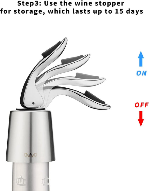 OWO Wine Opener Set Wing Corkscrew with Wine Foil Cutter and Wine Stoppers Used in Kitchen Restaurant Chateau and Bars Stainless Steel (Wine Opener Set, Silver)
