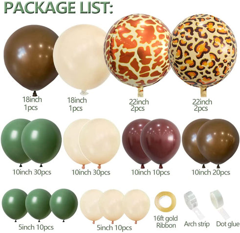 Safari Balloon Garland Arch Kit Olive Brown Coffee leopard print Birthday Decorations And Gold Baby Shower