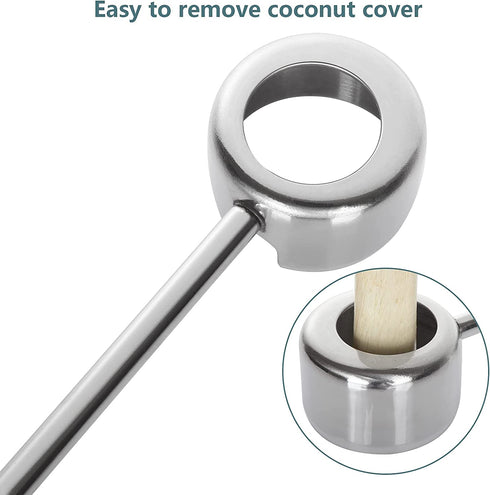 FengWu Coconut Opener Tool Set Food Grade Stainless Steel Coconut Opener Kit for Young Coconut Coco Jack Opener Kit with Stainless Steel Scraper, Coconut Hole Maker Puncher, Rubber Hammer (4pcs)