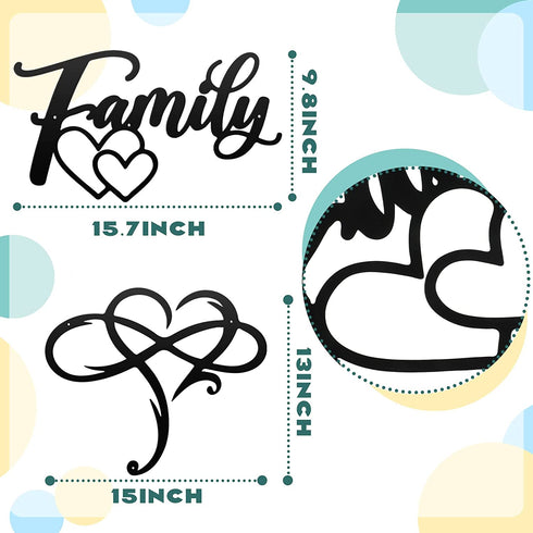 2 Pieces Infinity Metal Heart Wall Decor Black Love Sign Wall Art Geometric Wall Decor Cutout Metal Family Wall Signs for Home Garden Office Indoor Outdoor Decorations