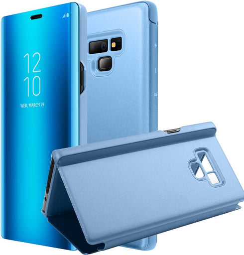 AICase Galaxy Note 9 Case, Luxury Translucent View Window Front Cover Mirror Screen Flip Smart Electroplate Plating Stand 360 Full Body Protective Case for Samsung Galaxy Note 9 (Ocean Blue)