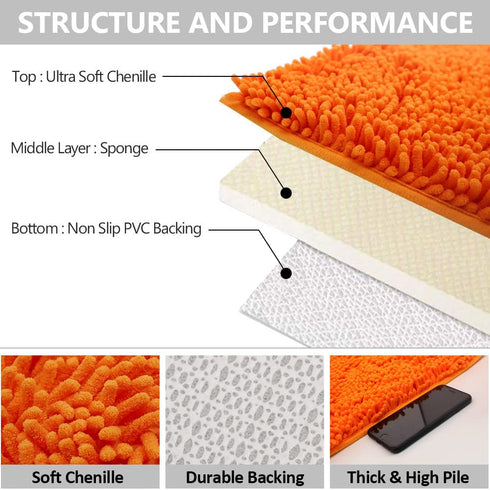 Orange Bath Rugs Bathroom Mats and Rugs Non Slip Ultra Soft Chenille Rug/Bathmat/Toilet Mat/Toilet Rug/Shower Rug Washable Rug Super Absorbent Throw Rug 19.7 x 31.5 Inch