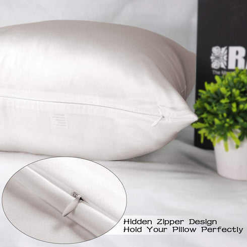 Adubor 100% Mulberry Silk Pillowcase for Hair and Skin with Hidden Zipper, Both Side 23 Momme Silk, 900 Thread Count (20x26inch, Standard Size, Ivory White, 1pc)