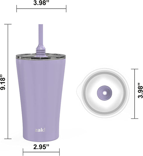 Zak Designs Alfalfa Stainless Steel Vacuum Insulated Double Wall Tumbler with Flexible Silicone Straw, Travel Tumbler with Splash Proof Lid Keeps Drinks Cold (18/8 SS, 20oz, Lavender)