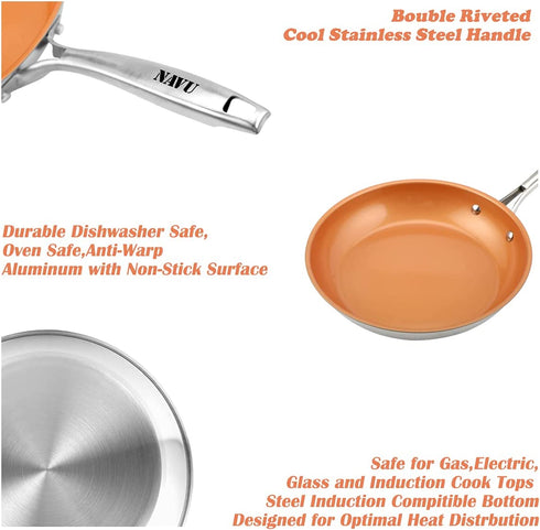 Frying Pan, NAVU Nonstick Egg Pans for Cooking, Non Stick Skillet Ceramic Coating Cookware, 10 Inch