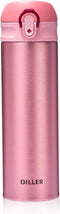 DILLER Vacuum Insulated Water Bottle,Stainless Steel Thermos Coffee Travel Mug BPA-Free Thermos Flask ,Keeps Cold 24H, Hot 12H,17 oz (pink)