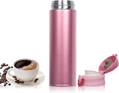 DILLER Vacuum Insulated Water Bottle,Stainless Steel Thermos Coffee Travel Mug BPA-Free Thermos Flask ,Keeps Cold 24H, Hot 12H,17 oz (pink)
