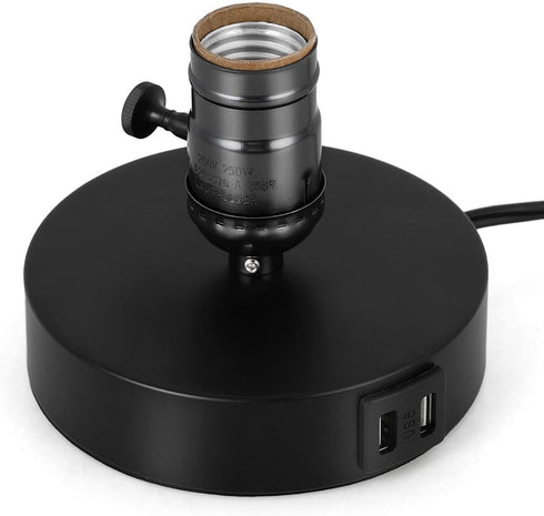 BTY Vintage Table Lamp Base E26 with USB Port Mini Industrial Table Lamp USB Small Nightstand Lamp Holder for Table, Bedside, Bedroom (Black)