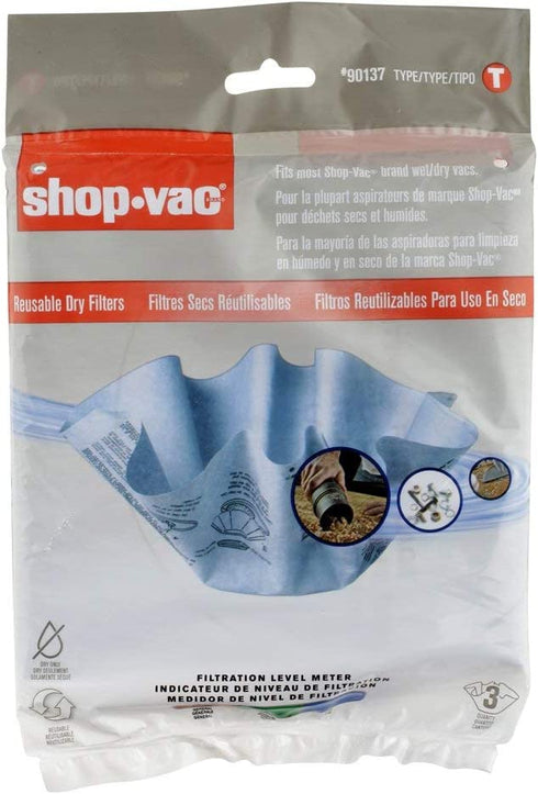 Shop Vac 3 Reusable Dry Filters 90137