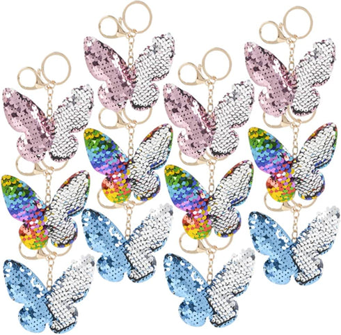 ArtCreativity Flip Sequin Butterfly Keychain, Pack of 12, Double-Sided Butterfly Shape Key Chain Charms for Backpacks, Purses, Luggage, Birthday Party Favors, Goodie Bag Fillers for Kids