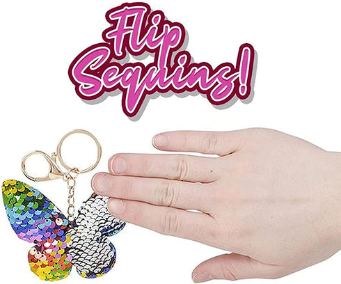 ArtCreativity Flip Sequin Butterfly Keychain, Pack of 12, Double-Sided Butterfly Shape Key Chain Charms for Backpacks, Purses, Luggage, Birthday Party Favors, Goodie Bag Fillers for Kids
