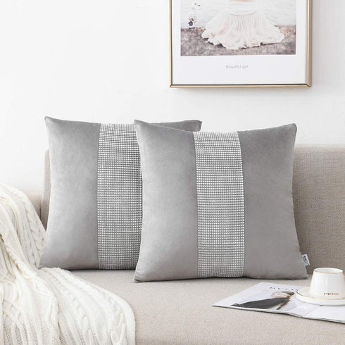 NordECO HOME Set of 2 Throw Pillow Covers - Velvet Soft Decorative Cushion Covers for Bed Home Decoration, 18 x 18, Light Grey