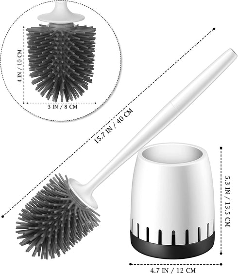 Toilet Bowl Brush Holder Set: 2 Pack Silicone Deep Cleaning Toilet Cleaner Brush for Bathroom - Compact Toilet Scrubber Accessories with Caddy for Bathroom Decorative - White