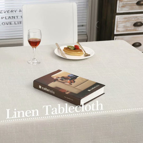 MikiUp Faux Linen Rectangle Tablecloth - Waterproof and Washable Slubby Texture Wrinkle Table Cloth, Indoor Table Cover for Kitchen Party and Banquets (58 x 84 inch, Ivory)