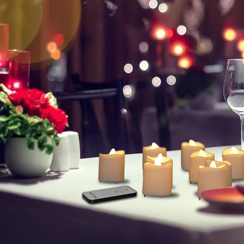 LED Flameless Tea Lights, Set of 12 for Wedding, Party and Holiday Gatherings, Flameless Candles with Remote, Realistic and Bright Flickering, Battery Included