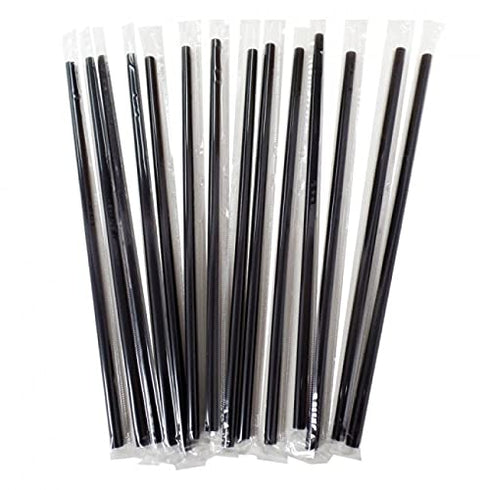 Concession Essentials Jumbo 7.75" Black Wrapped Clear Standard Plastic. Pack of 1000 Count. Black Wrapped Straws.