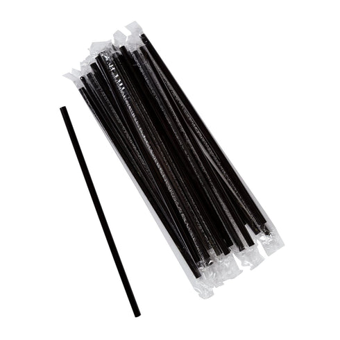 Concession Essentials Jumbo 7.75" Black Wrapped Clear Standard Plastic. Pack of 1000 Count. Black Wrapped Straws.