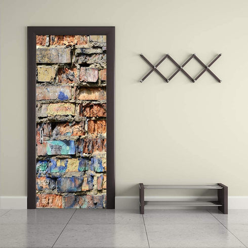 MISSSIXTY 3D Door Wall Mural Wallpaper Stickers Vinyl Removable Decals for Home Decoration 30.3" x 78.7" (Broken Bricks)