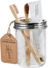 Amolliar Mason Jar Bathroom Accessories Set(4 Pack) - Lotion Soap Dispenser&Qtip Holder Set&Toothbrush Holder-Rustic Farmhouse Decor Apothecary Jar Bathroom Countertop,Vanity Organize (Brushed Nickel)
