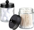 4 Pack Apothecary Jars Bathroom Vanity Storage Organizer Set -Countertop Canister with Stainless Steel Lids &Cute Stickers - Qtip Dispenser Holder for Qtips,Cotton Swabs,Makeup Sponges(Black)