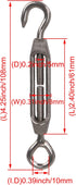 BQLZR M4 Stainless Steel 304 Hook & Eye Turnbuckle Wire Rope Tension Pack of 5