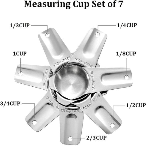 Measuring Cups Stainless Steel 7 Piece Stackable Set for Dry or Liquid Ingredients Measurement - Kitchen Gadgets & Utensils Metal Measuring Cups Best for Cooking & Baking