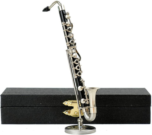 Dselvgvu Miniature Bass Clarinet with Stand and Case Mini Musical Instrument Mini Bass Clarinet Miniature Dollhouse Model Christmas Ornament (5.12")