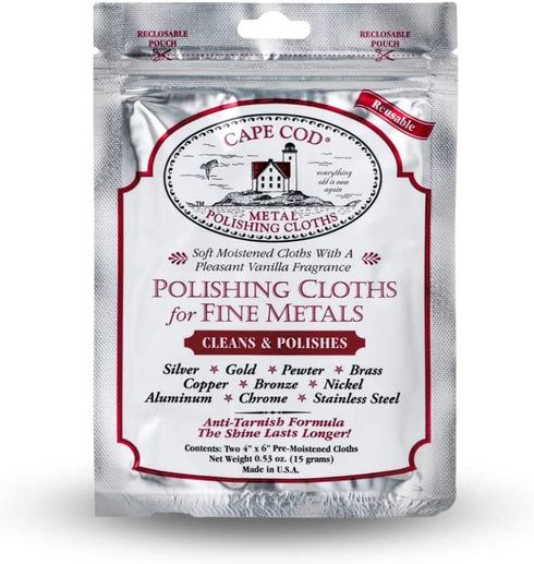 Cape Cod Polishing Cloths for Fine Metals | Jewelry Cleaner and Tarnish Remover | Silver Polishing to a Brilliant Shine | Foil Pack of (2) 4x6 Cloths
