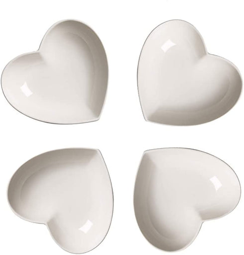 Super Cute heart shape Ceramic Sauce Dish,Mini Side Seasoning Dish,Condiment Dishes/Sushi Soy Dipping Bowl,Snack Serving Dishes,Love Porcelain Small Saucer Set(Set of 4) (4.72inch)