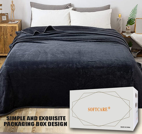 Soft Queen Size Blanket for Fall Winter Spring All Season 350GSM Thicken Warm Fuzzy Microplush Lightweight Thermal Fleece Summer Autumn Blankets for Couch Bed Sofa SOFTCARE Dark Gray 90"*90"