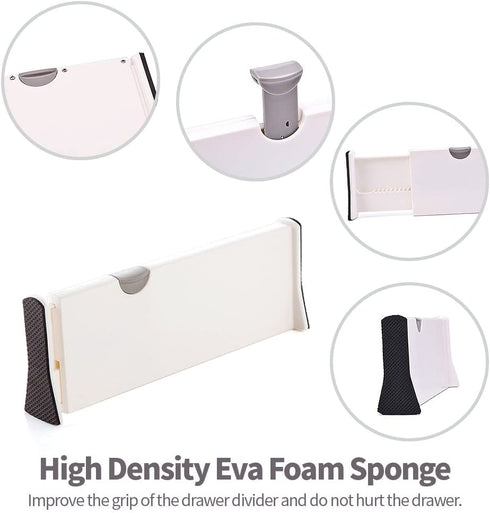 Set of 4 Adjustable Dresser Drawer dividers Organizers, Plastic Expandable Drawer Organization Separators for Kitchen, Bedroom, Closet, Bathroom, Clothing, Cabinet, Clothes, Underwear, Office, X-Large