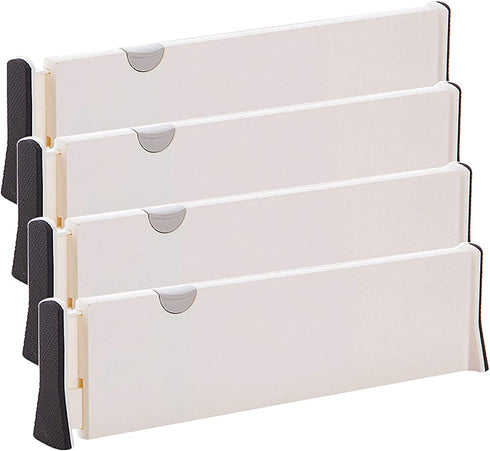 Set of 4 Adjustable Dresser Drawer dividers Organizers, Plastic Expandable Drawer Organization Separators for Kitchen, Bedroom, Closet, Bathroom, Clothing, Cabinet, Clothes, Underwear, Office, X-Large