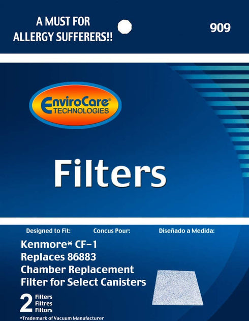 EnviroCare Premium Replacement Vacuum Cleaner Filters made to fit Kenmore Sears Progressive CF1, Progressive & Whispertone, Panasonic Vacuum Cleaners, 86883, 86880, 20-86883, 2 filters
