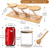 Outamateur Condiment Pots Seasoning Box Set Glass Condiment Canisters Pots with Bamboo Lids Spoon and Tray for Kitchen Coffee Bar Home(Set-of-3PCS)