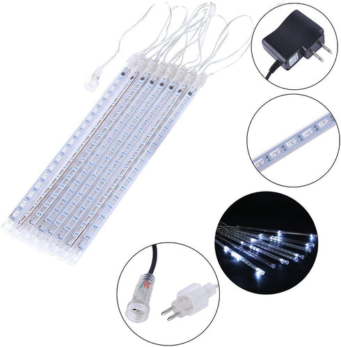 Adecorty Christmas Lights Outdoor Tree Snowfall LED Dripping Icicle Shooting Star Lights 12 inch 8 Tubes, Meteor Shower Falling Rain Lights for Xmas Decoration, Luces de Navidad para Exterior (White)