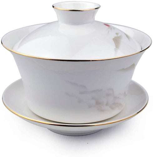 Gaiwan White Porcelain Large 500ml Teacup Sancai Tea Cup Set Lid Sun Beautiful Mountain (16oz large)