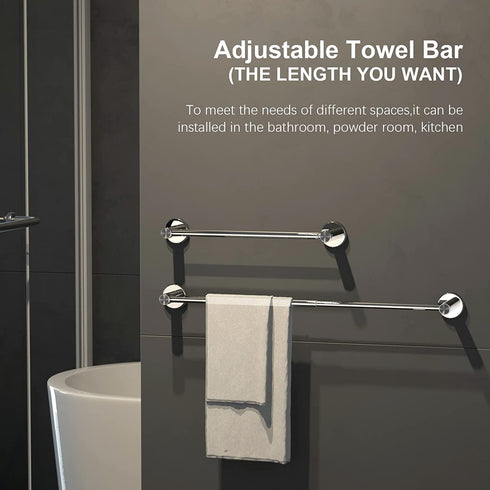 Adjustable 16 to 27.6 Inch Single Towel Bar, iMomwee Chrome Finished SUS304 Stainless Steel Bath Towel Holder, Wall Mounted Towel Rail for Bathroom Kitchen Washroom, 1" Diameter Towel Rod with Hooks