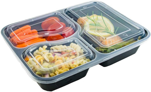 24 Pack of 32 Ounce Lunch To Go Containers, 3 Compartment Healthy Meal Prep Food Storage Container with Lids, BPA Free, Microwavable, Reusable, Portion Control Bento Boxes, by FreshSnaps
