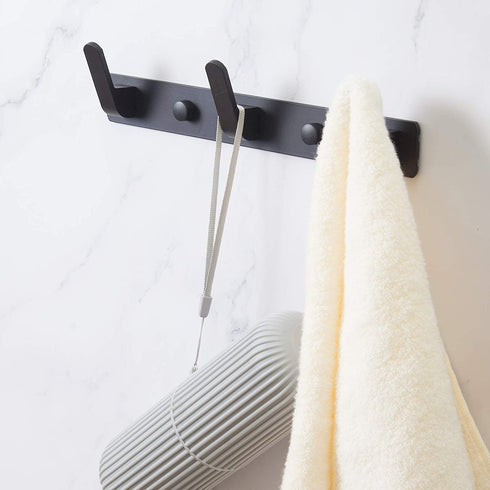 3 Hooks Matte Black Wall Bathroom Towel Hooks Mount Stainless Steel Heavy Duty Shower Wall Coat Rack Hooks Rail Decorative Bath Hooks for Hangin,Hats Hook Kitchen Towel Wall Hook Rack for Hanging