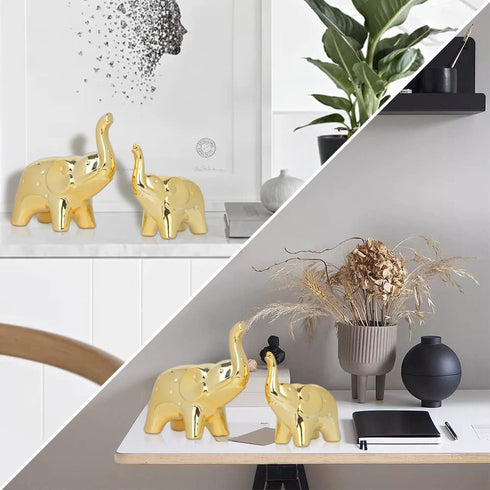 A Pair Elephant Statue Home Decor,Modern Style Figurines,Sculpture for Office Desktop Bookshelf Living Room (Ceramics Gold)