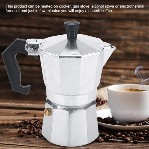 Stovetop Espresso Maker Moka Pot Italian Espresso Greca Coffee Maker 2 Cup 100ml Aluminum Stove Top Coffee Home Office Use Gift for Friends for Italian Espresso Cappuccino Latte Silver