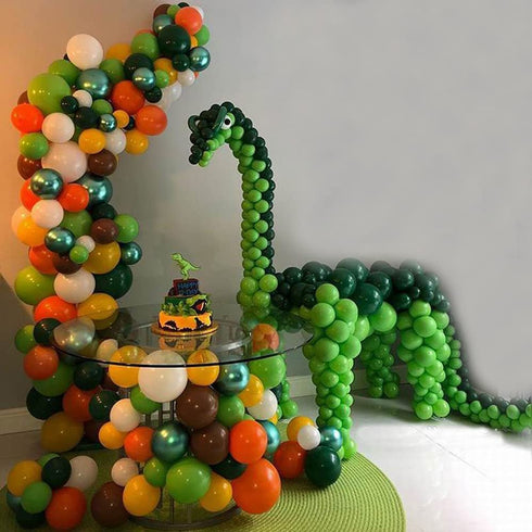 135pcs Jungle Party Balloon Arch Green Orange Gold Balloon Garland for Jungle Dinosaur Themed Party Kids Boys Birthday Party and Animal Party Decorations