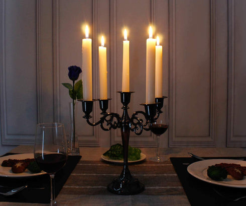 Maiheimoon Metal Candelabra Retro Candlestick Holder for Candlelight Dinner and Table Decoration (5 Arms-Black-1)