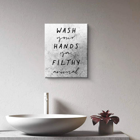 Bathroom Rules Canvas Print Wall Art, Wash Your Hands Ya Filthy Animal Sign,12 X 15 Inch Farmhouse Home Wall Decor for Toilet Restroom€¦